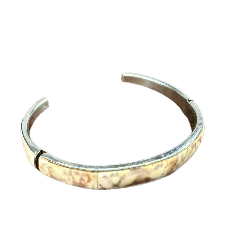 Vintage Estate Conus Shell Silver and Cream Bangle Bracelet Small